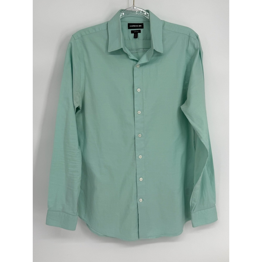 Express 1MX Extra Slim Fit Dress Shirt Mens Sz M 15-15.5 Mint Green Stretch